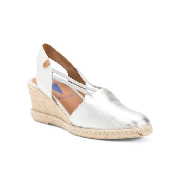 FUN VERBENAS Silver Made In Spain Leather Wedge Espadrille Heels